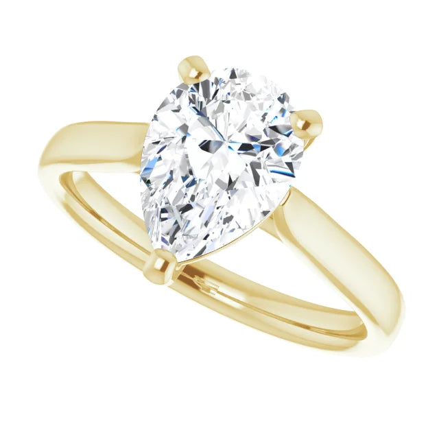 2 CT Pear Diamond Solitaire Engagement Ring for Women on yellow gold sideway picture showing center stone