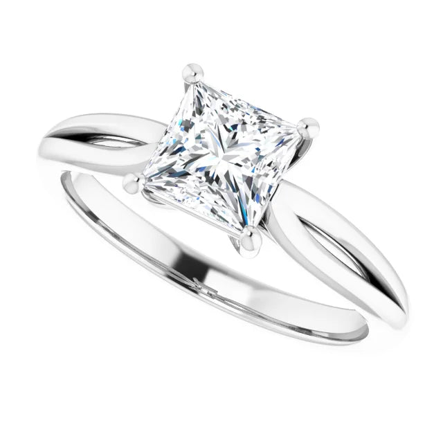 1 CTW Split Shank Princes Cut Diamond Engagement Ring on White gold side way picture