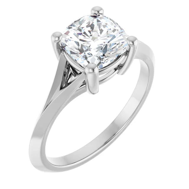 2 CT cushion cut solitaire diamond engagement ring for women on white gold picture from the side showing shank and center stone