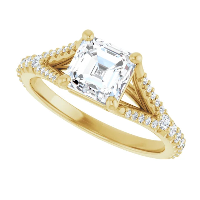 1 CT Accented Shank Assher Cut Diamond engagement Ring for Women yellow gold sideway picture