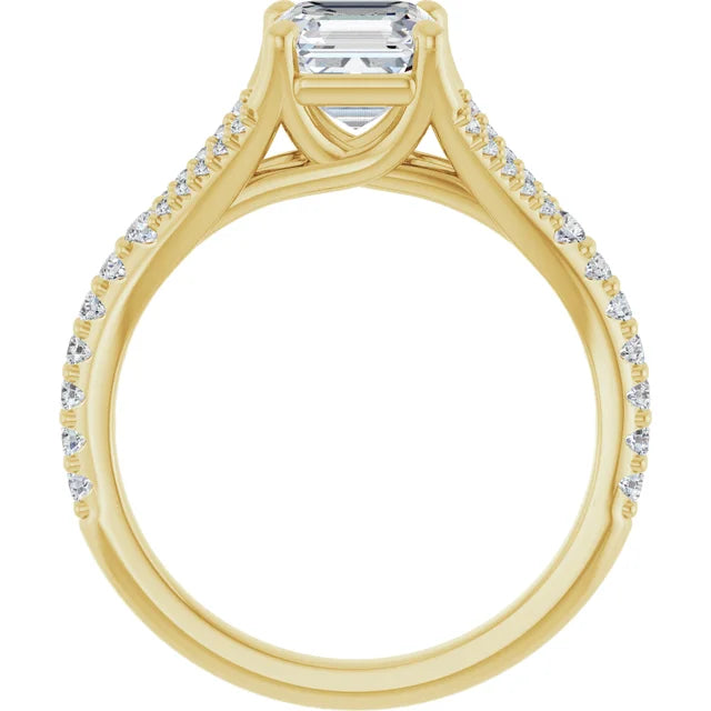 1 CT Accented Shank Assher Cut Diamond engagement Ring for Women yellow gold showing under gallery