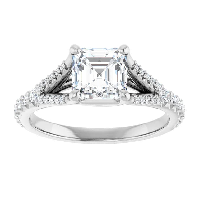 1 CT Accented Shank Assher Cut Diamond engagement Ring for Women white gold