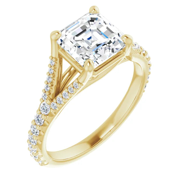 2 CT Accented Shank Assher Cut Diamond engagement Ring for Women yellow gold sideway picture showing diamond