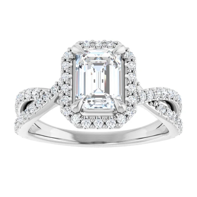 Split accented Shank Lab Created Emerald Cut Diamond Engagement Ring on white gold