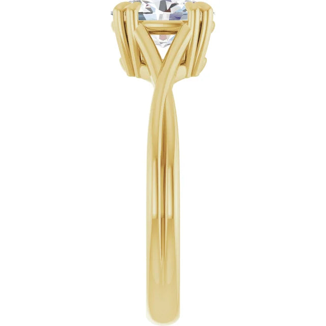 8 Prong oval shape solitaire diamond engagement ring on Yellow gold showing under gallery