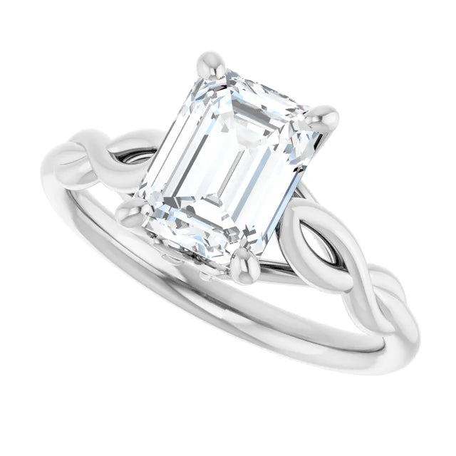2 CT Twisted Shank Emerald Solitaire engagement ring for women on white gold showing shank