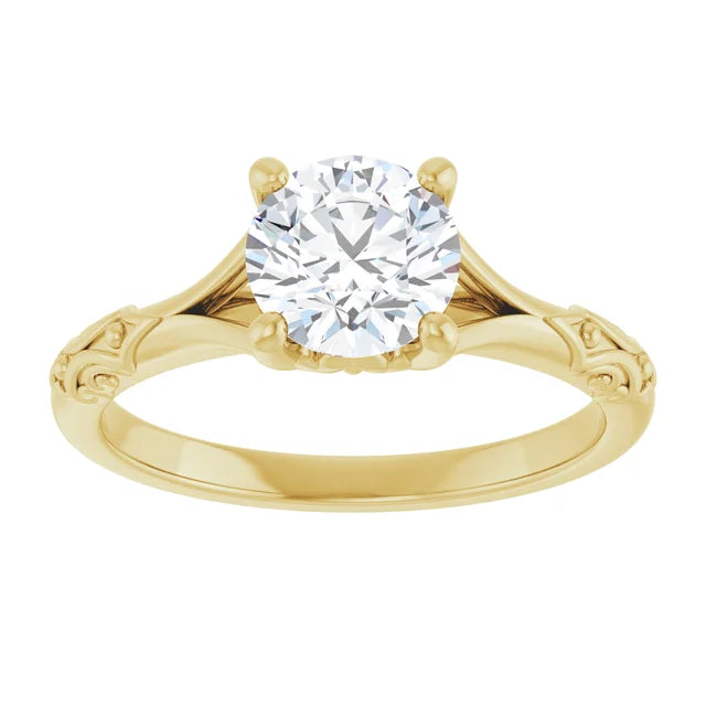 Vintage Split Shank Solitaire Diamond engagement Ring in Yellow Gold