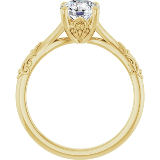Vintage Split Shank Solitaire Diamond engagement Ring showing under gallery