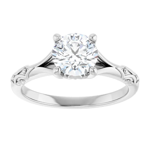 Vintage Split Shank Solitaire Diamond engagement Ring in white gold