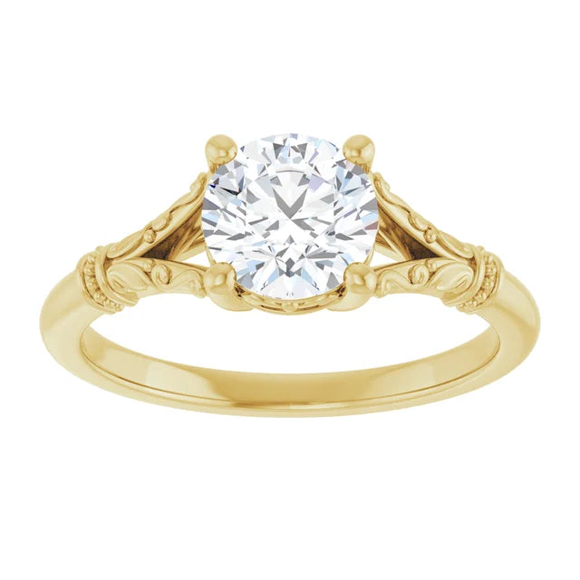 1 CT Vintage Split Shank Solitaire Diamond Engagement Ring