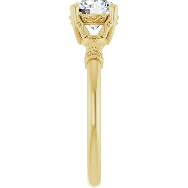 1 CT Vintage Split Shank Solitaire Diamond Engagement Ring showing details from the side