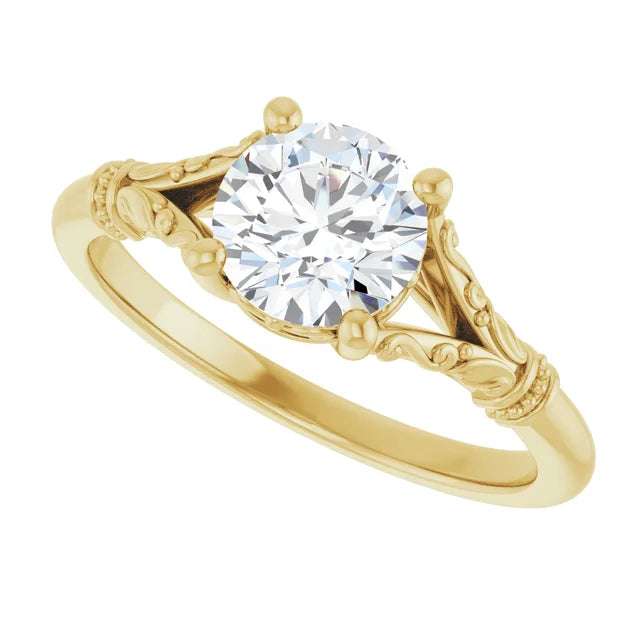 1 CT Vintage Split Shank Solitaire Diamond Engagement Ring on Yellow Gold
