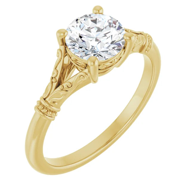 Sideway Picture of a 1 CT Vintage Split Shank Solitaire Diamond Engagement Ring