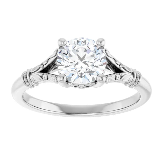1 CT Vintage Split Shank Solitaire Diamond Engagement Ring on White Gold