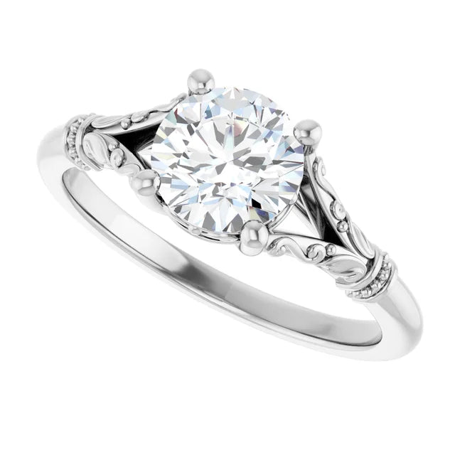 sideway picture for 1 CT Vintage Split Shank Solitaire Diamond Engagement Ring in white gold
