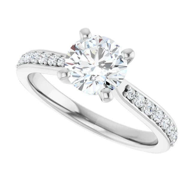 Accented Shank Lab Grown Diamond Engagement Ring White Gold Sideway Picture