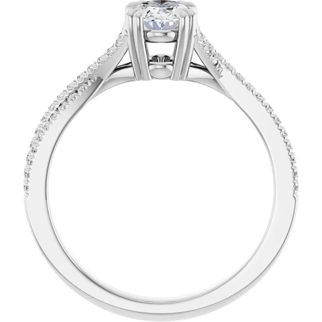Assented Shank Oval Shape solitaire Diamond Engagement Ring on White gold showing under gallery
