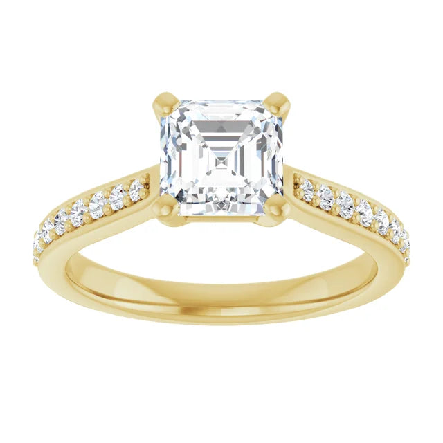 1 CT Accented Shank Asscher Diamond engagement Ring for women yellow gold