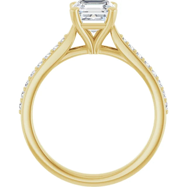 1 CT Accented Shank Asscher Diamond engagement Ring for women yellow gold showing under gallery