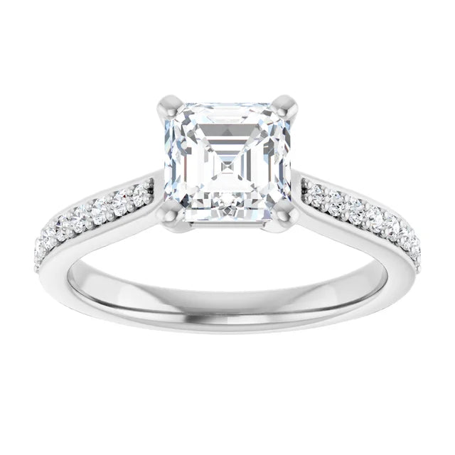1 CT Accented Shank Asscher Diamond engagement Ring for women white gold