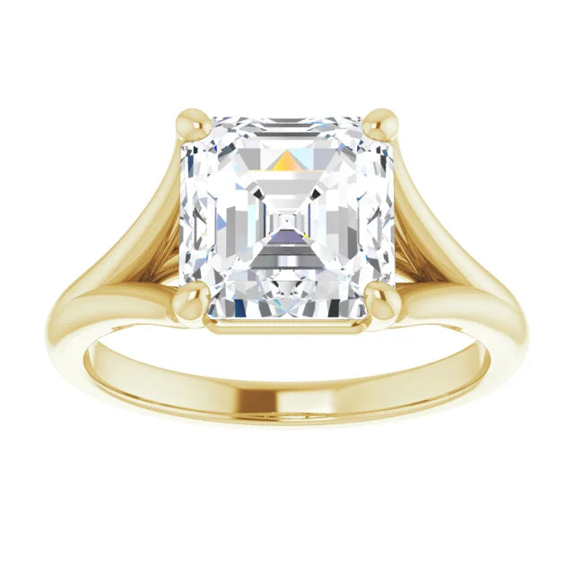 3 CT Split Shank Asscher Cut Diamond Engagement Ring for Women in Yellow gold