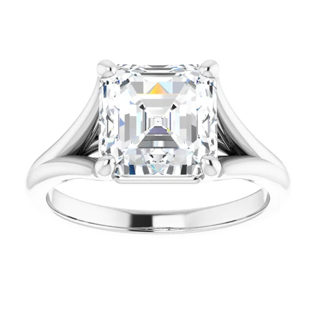 3 CT Split Shank Asscher Cut Diamond Engagement Ring for Women in white gold
