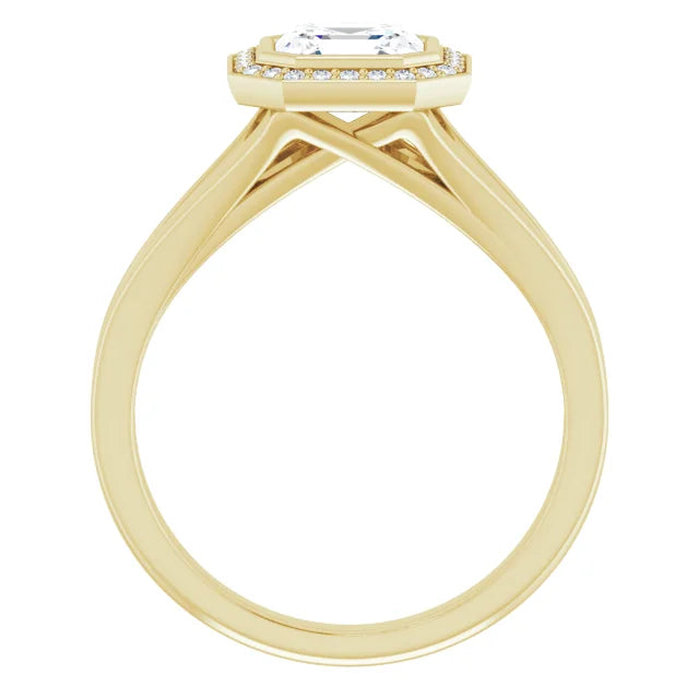 1 CT Bezel set Halo Style Asscher Diamond Engagement Rings for Women yellow gold showing under gallery