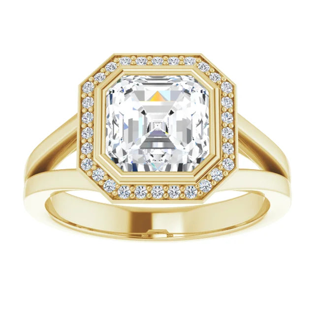 2 CT yellow gold Bezel set Halo Style Asscher Diamond Engagement Rings for Women