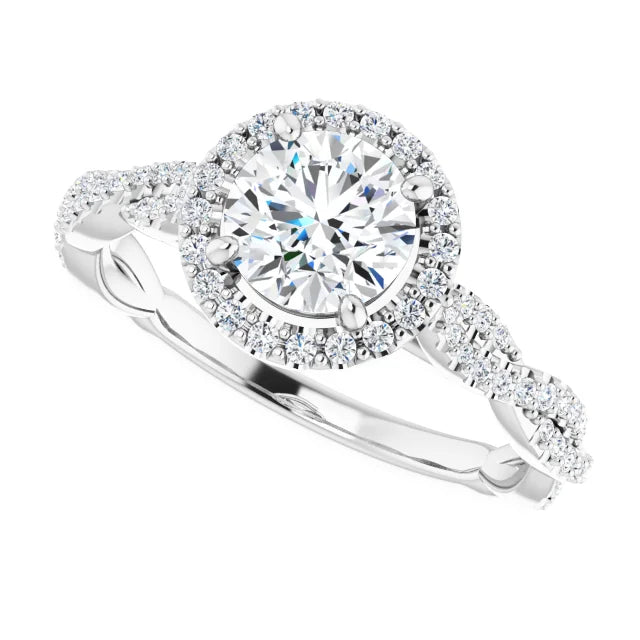 accented shank Halo Style Lab Grown Diamond Engagement Ring white Gold showing Diamonds
