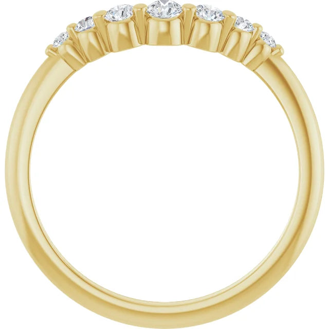 7 Stone Diamond wedding band for women yellow gold showing under gallery