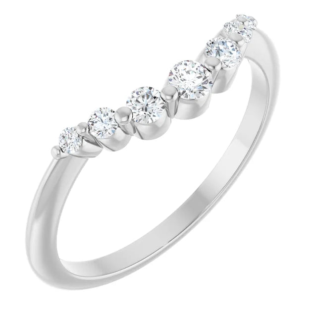 7 Stone Diamond wedding band for women on white gold showing diamonds