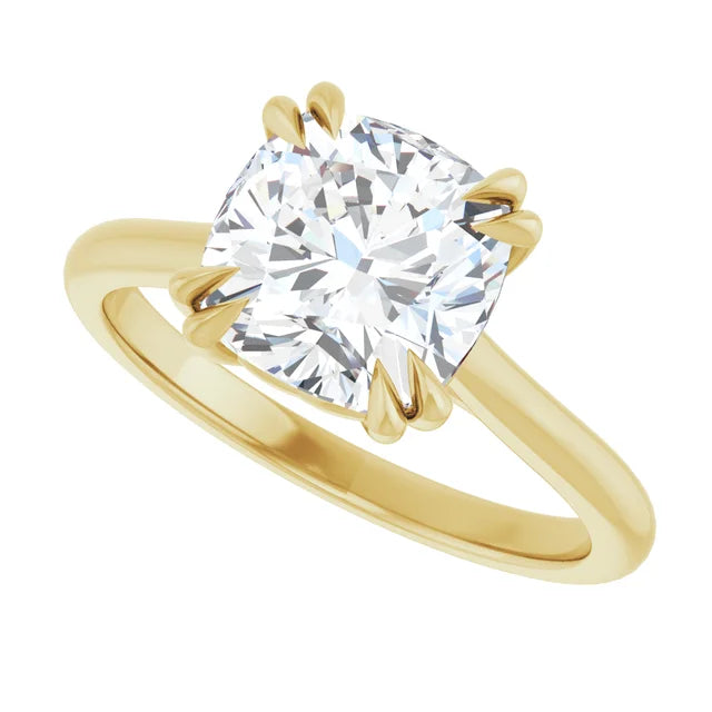3 CT Double Claw Cushion Cut lab grown diamond engagement Ring for Women in Yellow Gold