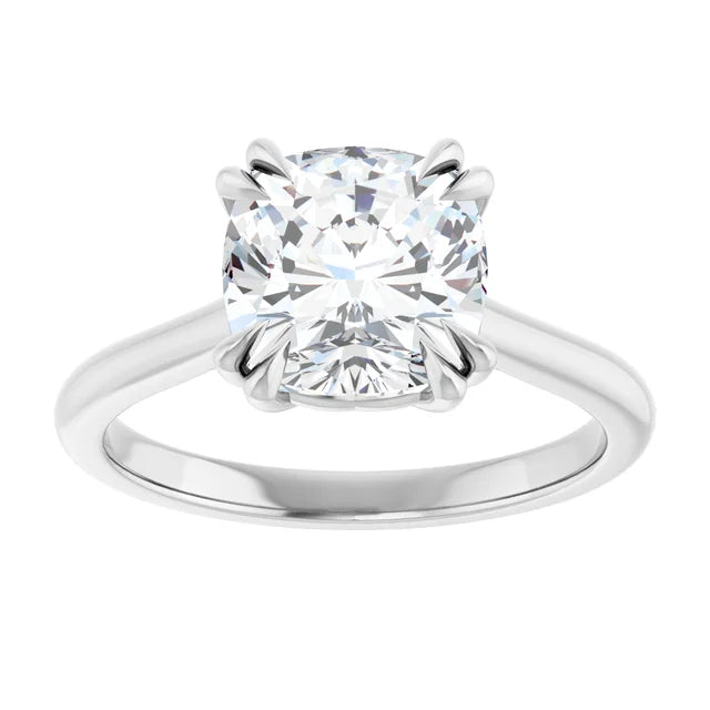 3 CT Double Claw Cushion Cut lab grown diamond engagement Ring for Women in white gold