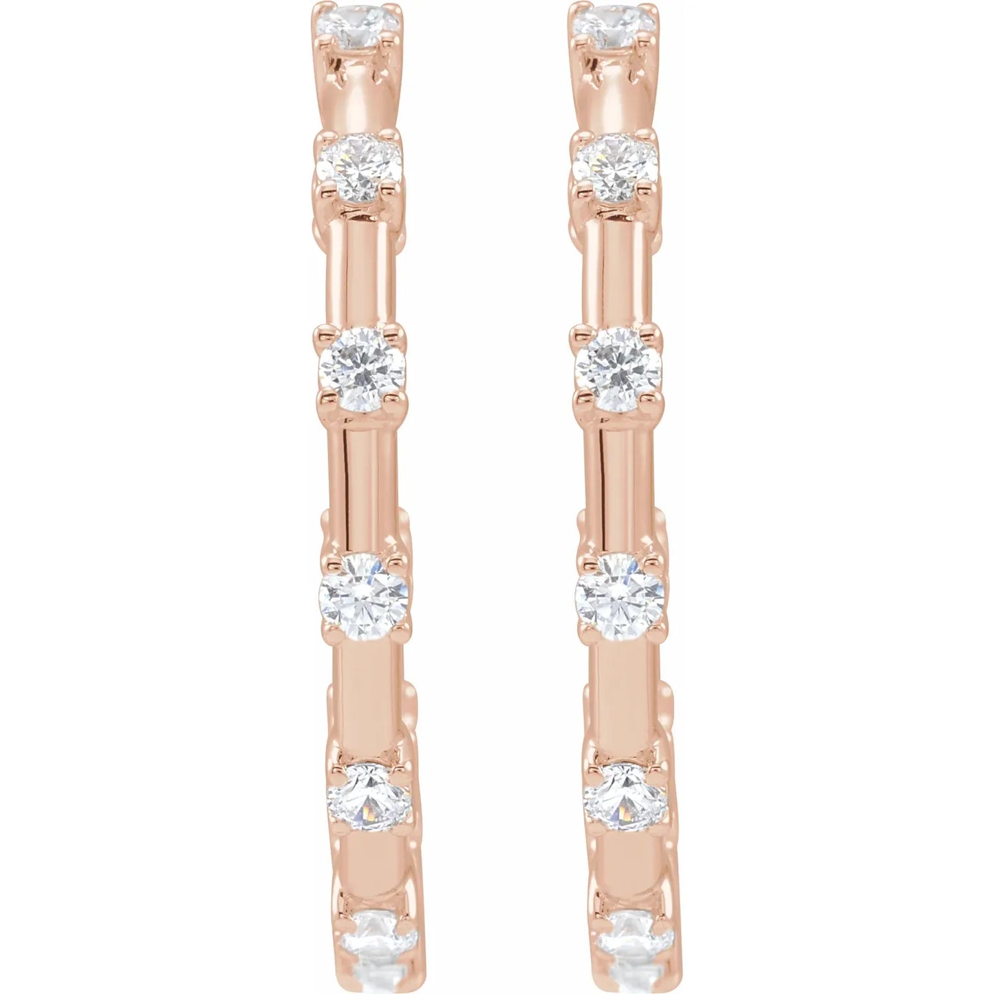 1 CTW Lab-Grown Diamond Inside-Outside Hoop Earrings rose gold showing details