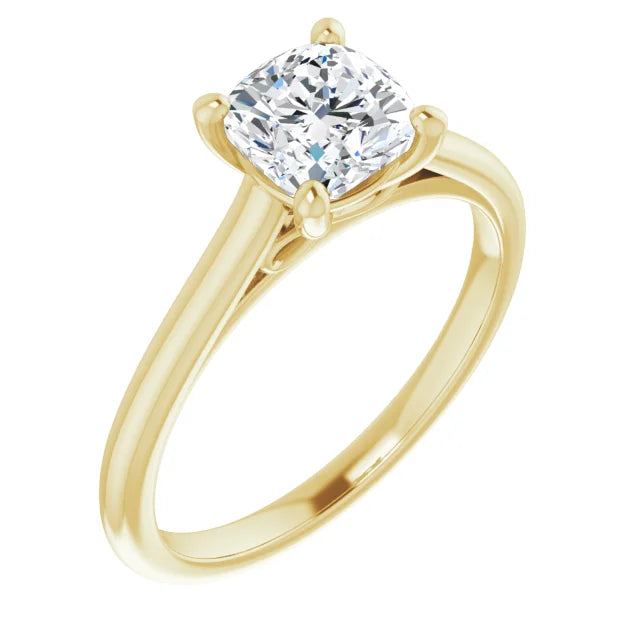 1 CT infinity cushion cut solitaire diamond engagement ring for women on Yellow gold showing center stone from the side