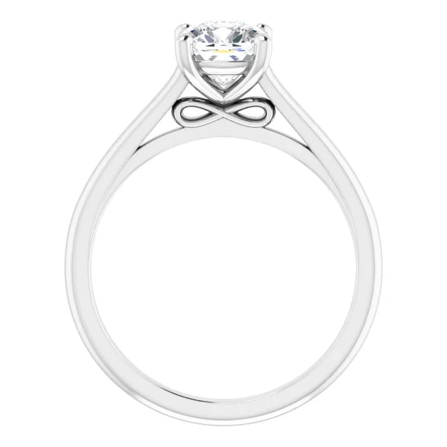 1 CT infinity cushion cut solitaire diamond engagement ring for women on white gold showing infinity sign under the gallery