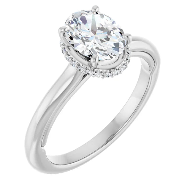 Oval Diamond Engagement Ring on White gold sideway picture showing center stone