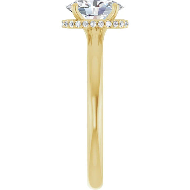 Oval Diamond Engagement Ring on Yellow Gold showing shank and showing under gallery