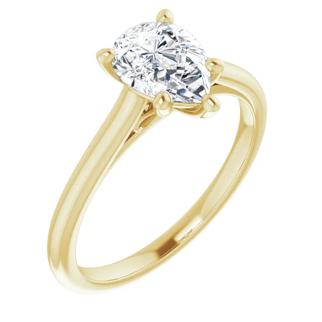 1 CT Pear Solitaire Diamond Engagement for women on yellow gold sideway picture