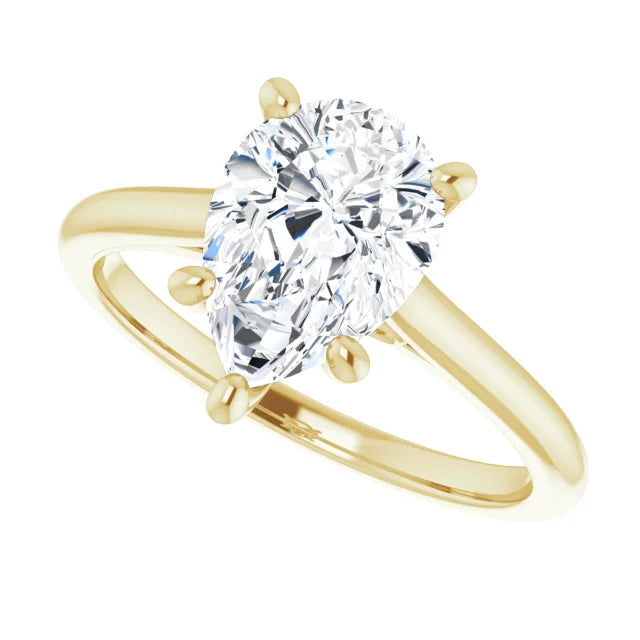 2 CT Pear Solitaire Diamond Engagement for women yellow gold sideway picture showing center stone