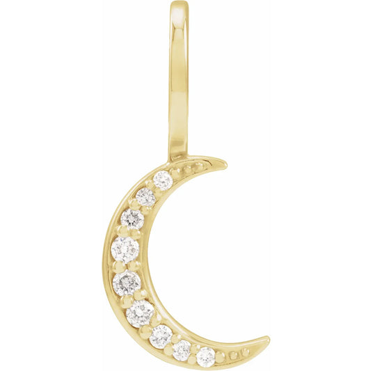 07 CTW Natural Diamond Crescent Moon Charm/Pendant on yellow gold