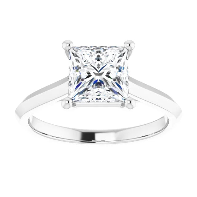 1 1/2 CT Princess Cut Lab Grown Diamond Engagement Ring on White Gold showing diamond center stone 