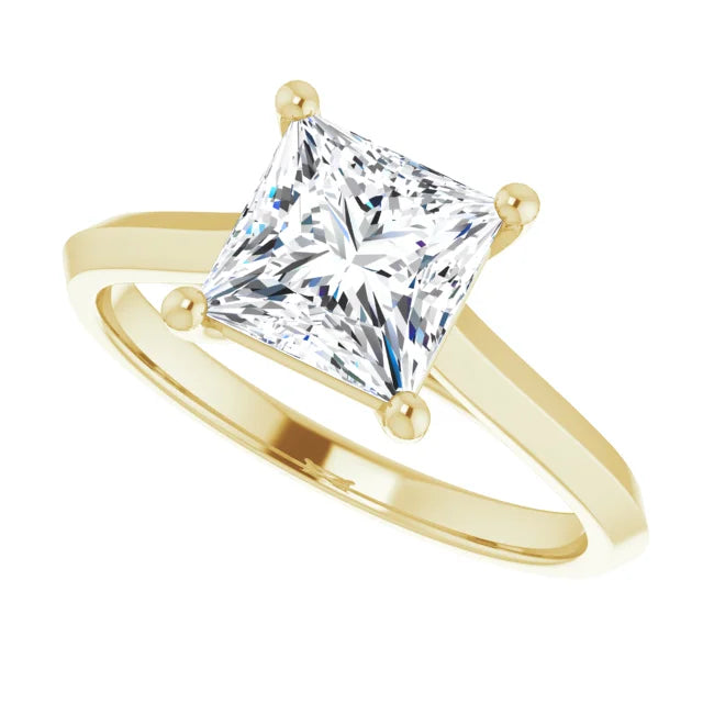 1 1/2 CT Princess Cut Lab Grown Diamond Engagement Ring on Yellow gold showing center stone 