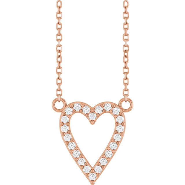 13.4 x 12.5 mm Natural Dimond heart Necklace in Rose Gold