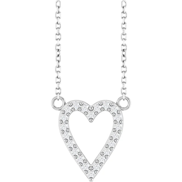 13.4 x 12.5 mm Natural Dimond heart Necklace in White Gold