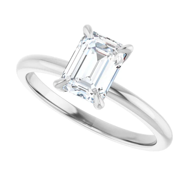 Emerald Cut Lab Grown Diamond Engagement Ring on white gold