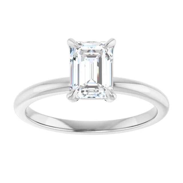 Emerald Cut Lab Grown Diamond Engagement Ring on white gold show center stone 