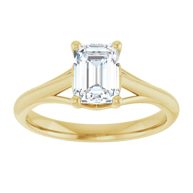 1 CT Emerald cut diamond engagement ring for women on 14K Yellow Gold