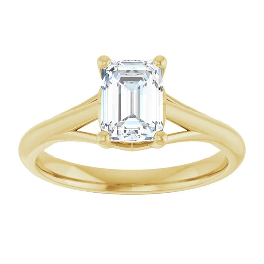 1 CT Emerald cut diamond engagement ring for women on 14K Yellow Gold