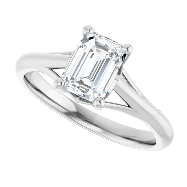 1 CT Emerald cut diamond engagement ring for women on white gold sideway picture showing center stone 